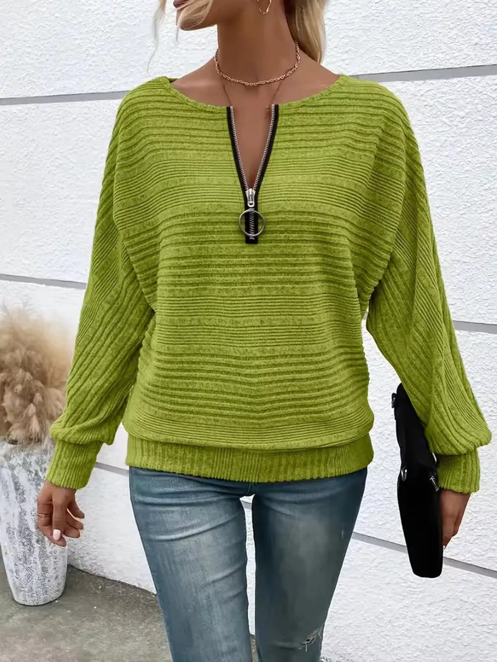Ribbed Knit Quarter Zip Sweatshirt, image 7