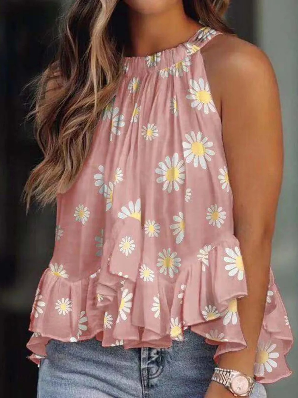 Ruffled Printed Halter Neck Cami Top, image 10