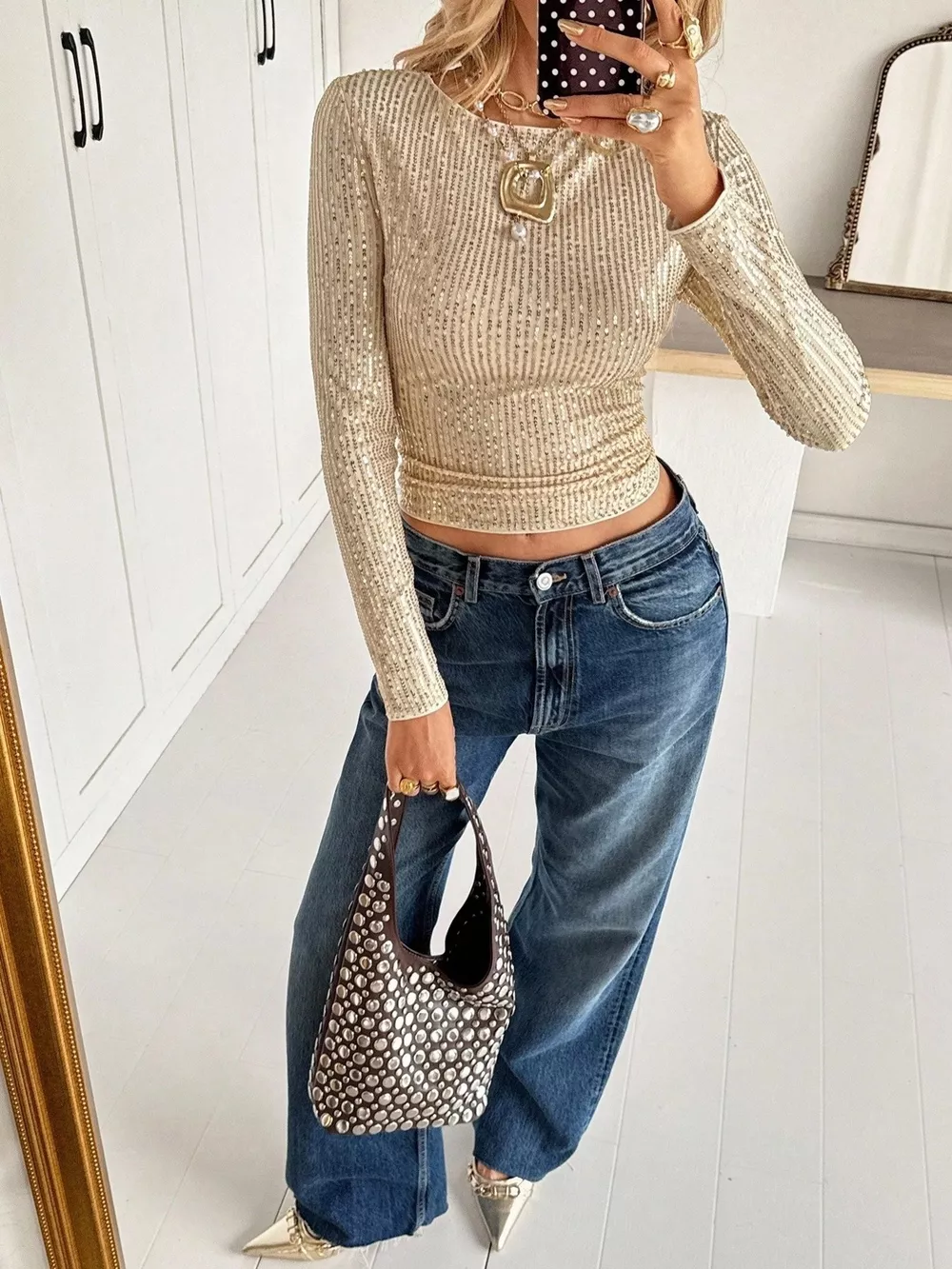 Sequin Long Sleeve Crop T-Shirt, image 7