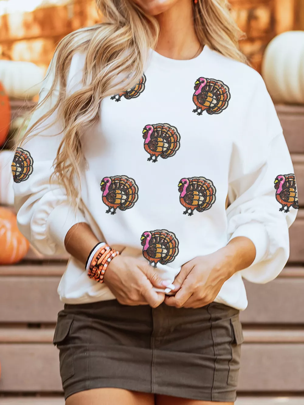 Thanksgiving Turkey Sequin Patched Sweatshirt, image 2
