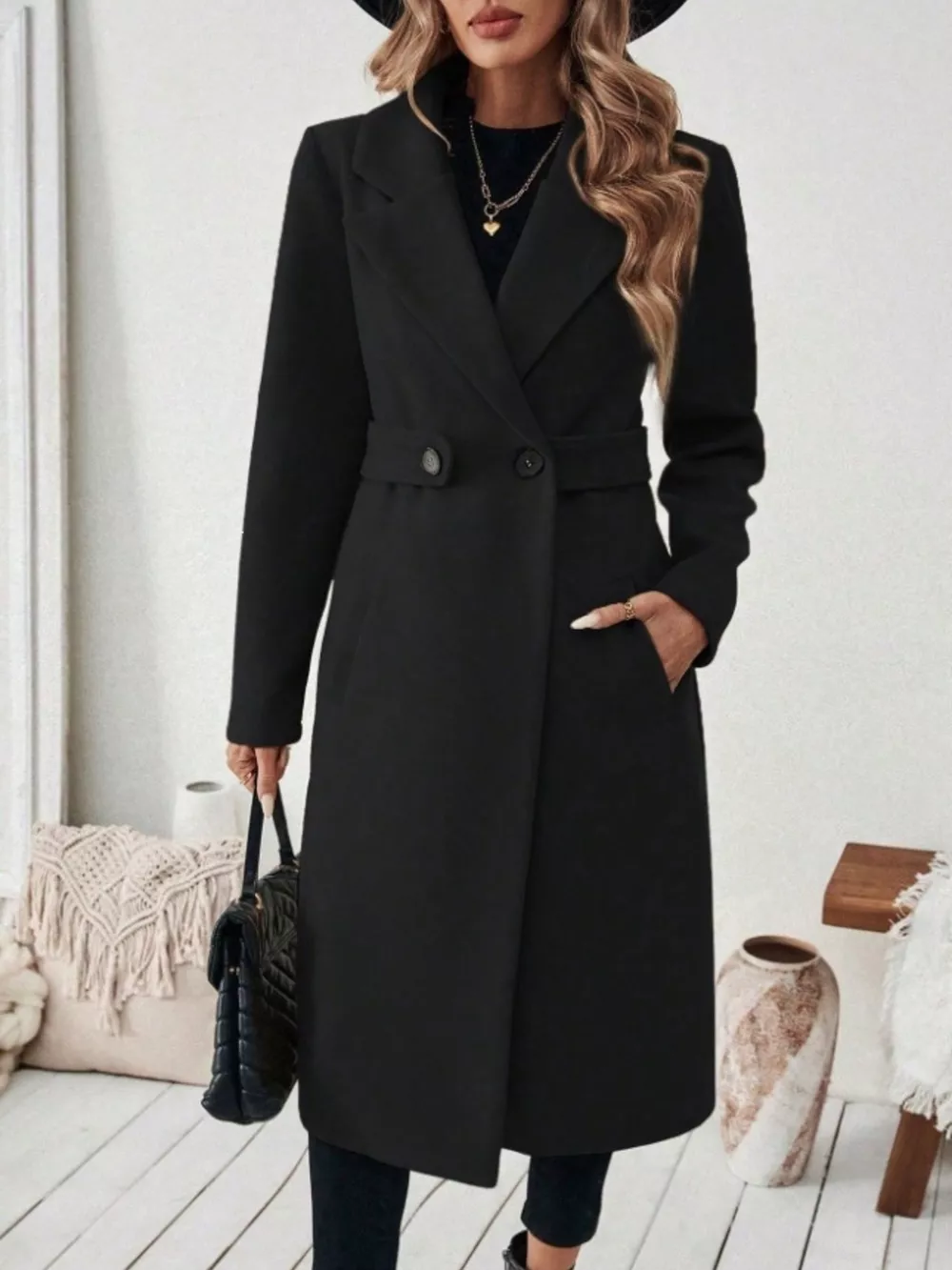Full Size Elegant Lapel Collar Belted Coat with Pockets Plus Size, image 5