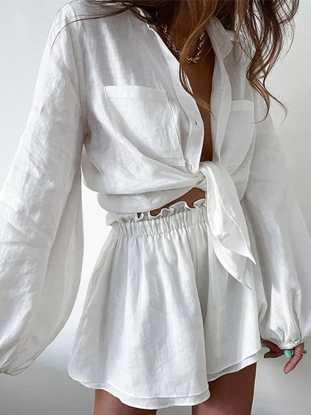 Button Up Long Sleeve Shirt and Shorts Set, image 5