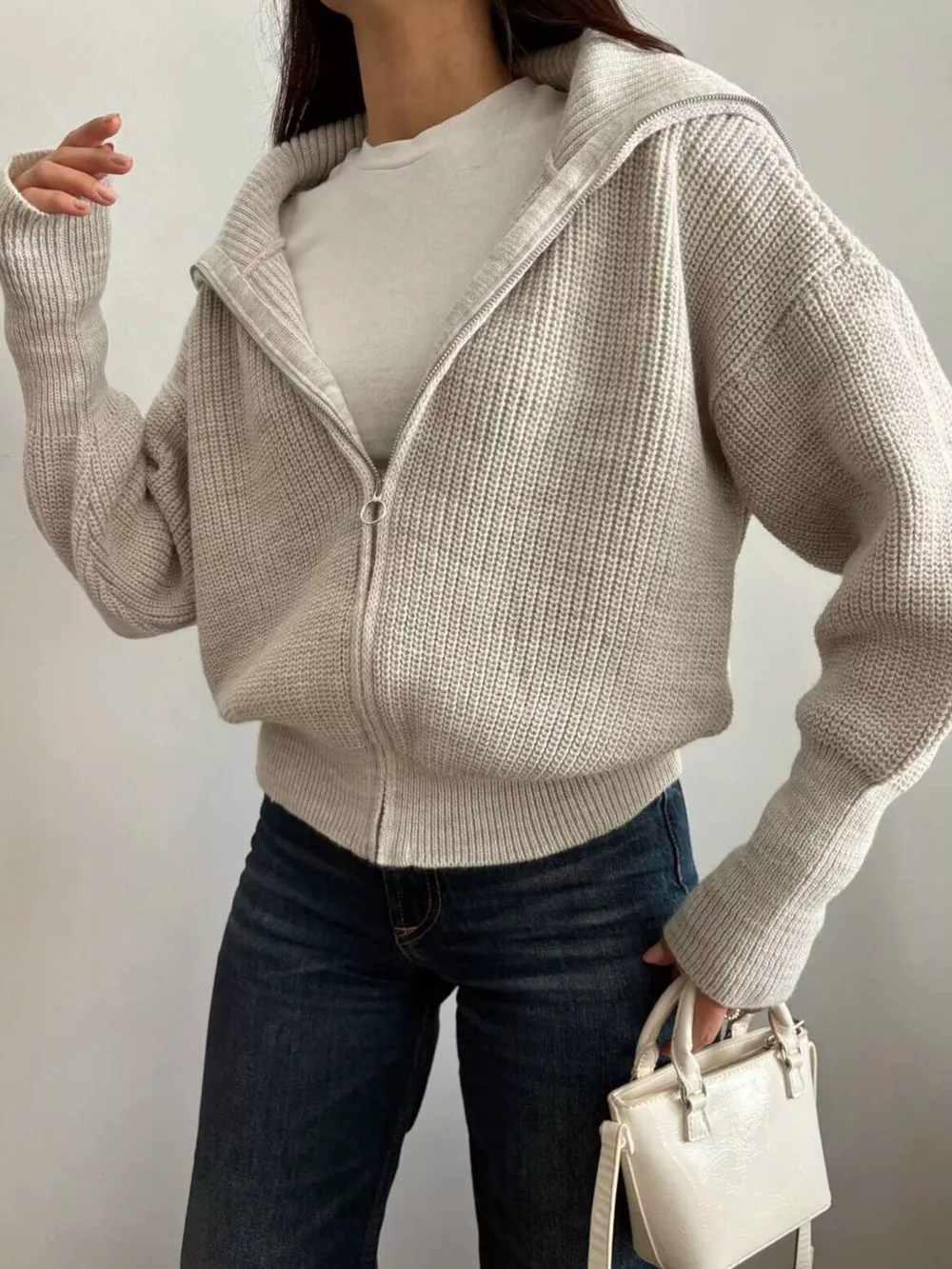 Zip Up Dropped Shoulder Cardigan, image 21