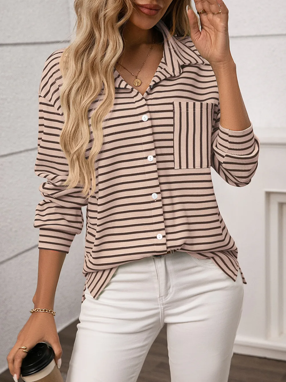 Striped Button Up Long Sleeve Shirt, image 6