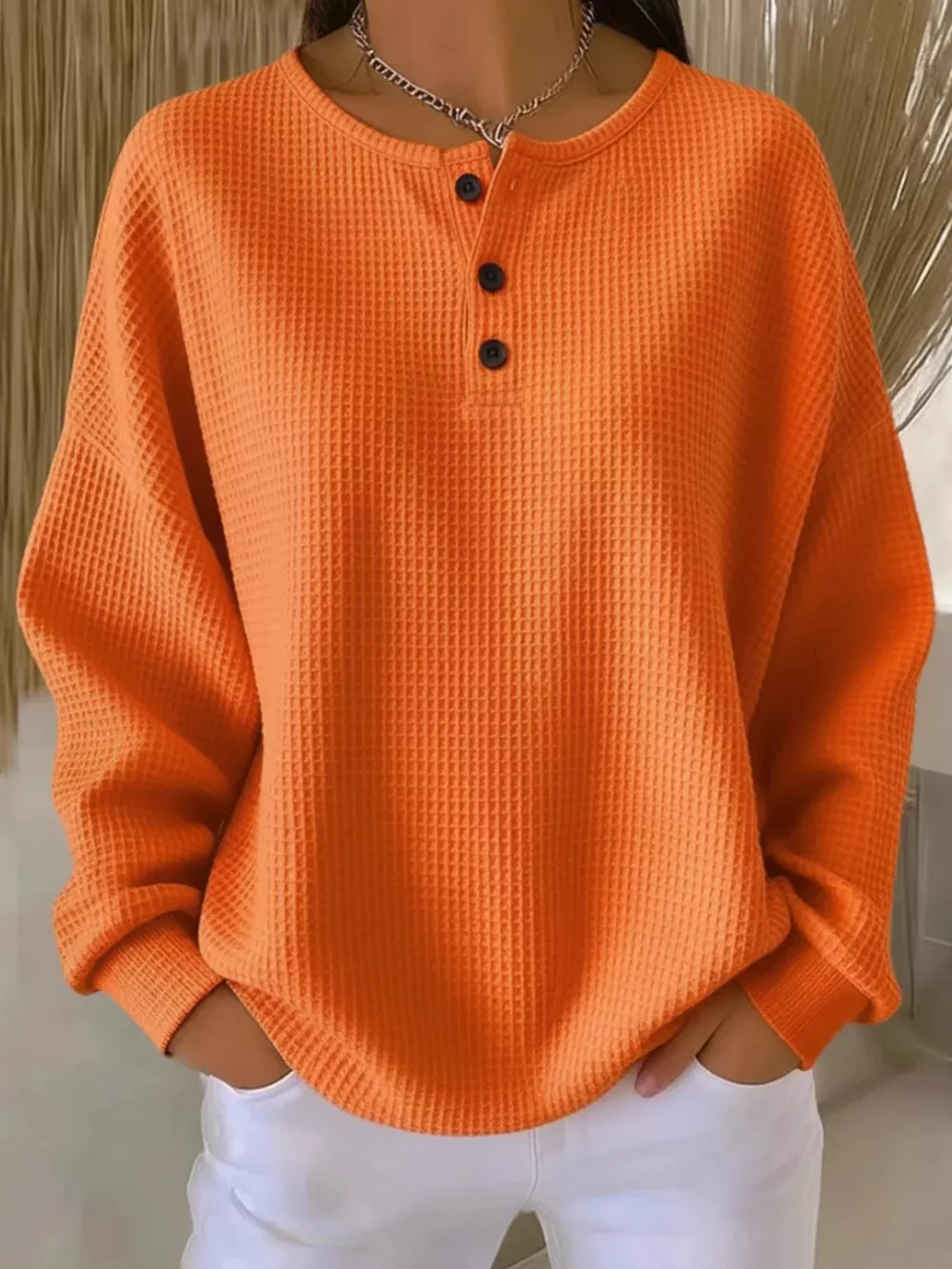 Full Size Waffle Knit Half Button T-Shirt Plus Size, image 3