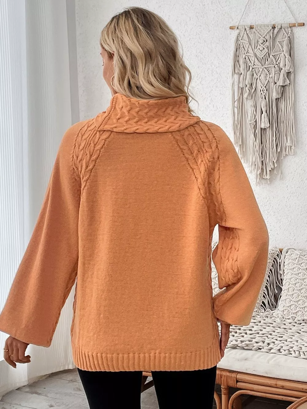 Cable-Knit Turtleneck Long Sleeve Sweater, image 10