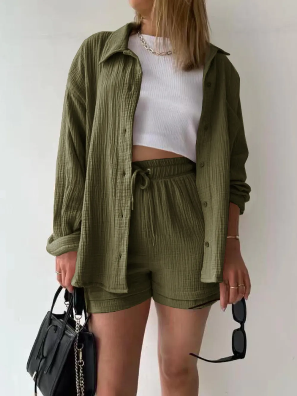 Button Up Shirt and Shorts Set