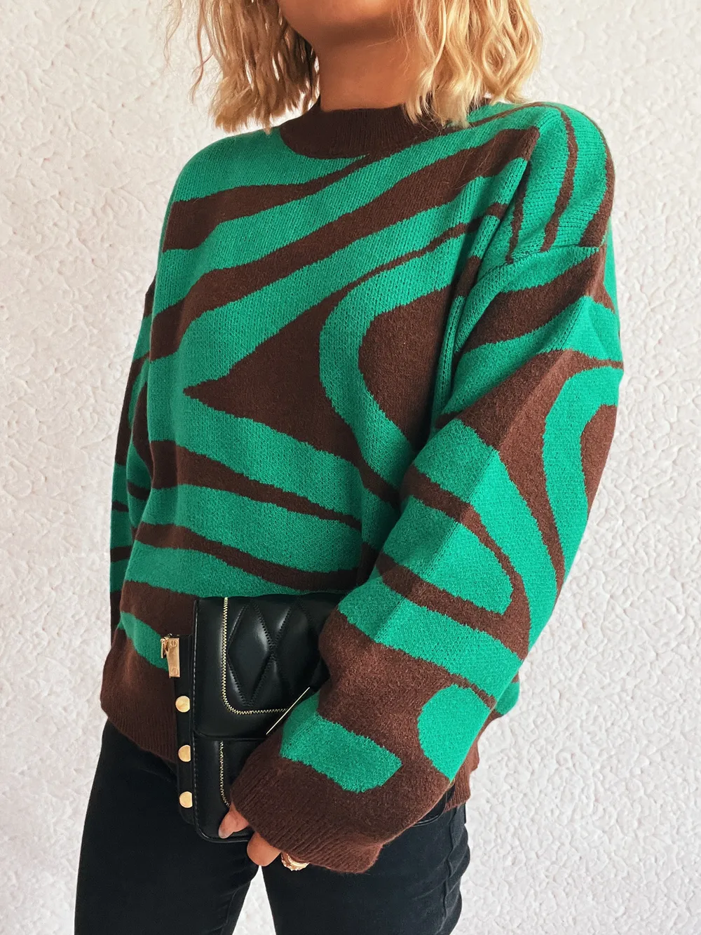 Zebra Print Round Neck Sweater, image 10