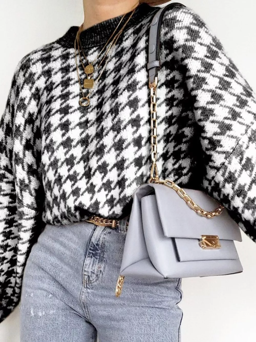 Houndstooth Pattern Oversized Sweater, image 3