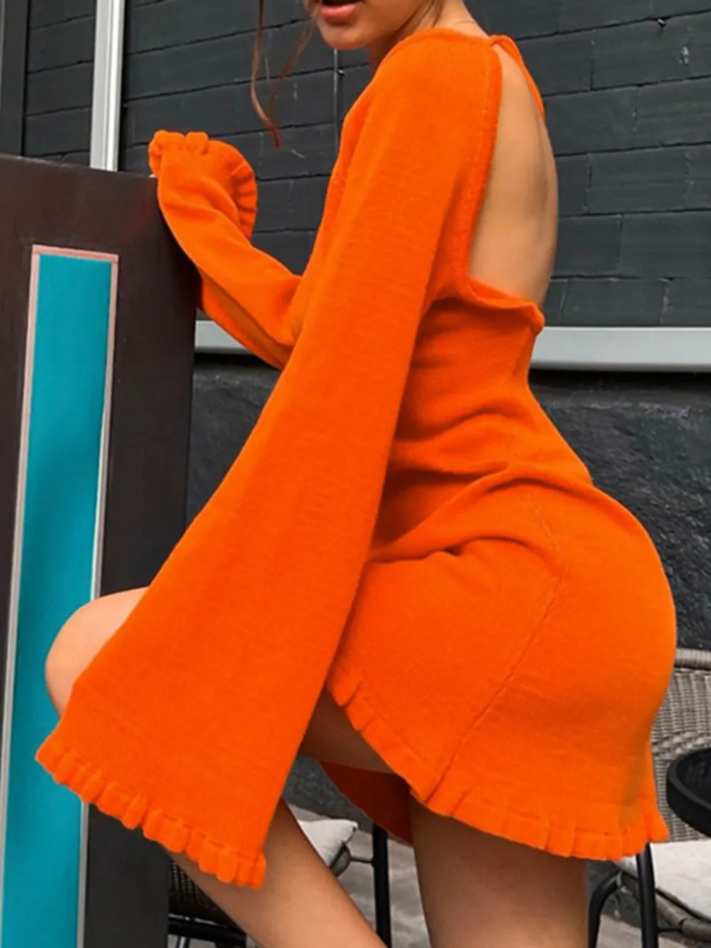 Long Sleeve Backless Sweater Dress, image 3