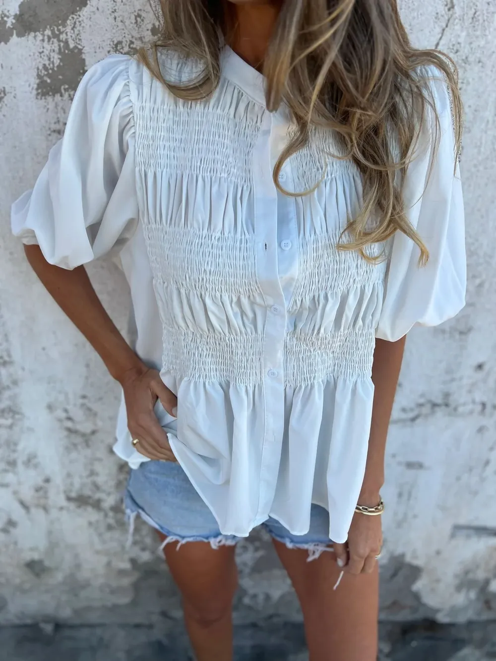 Full Size Smocked Puff Sleeve Blouse Plus Size, image 13