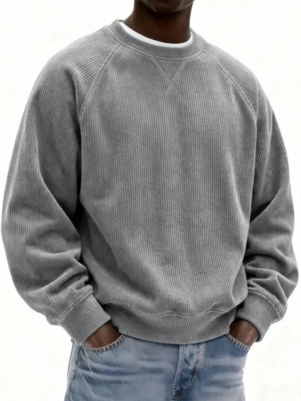 Men's Full Size Corduroy Crew Neck Sweatshirt Plus Size, image 3