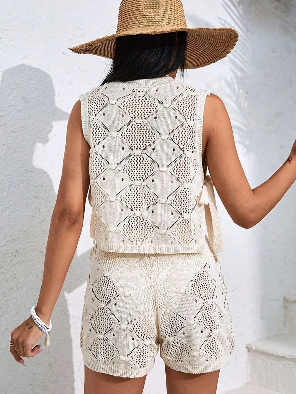 Diamond Pattern Sleeveless Top and Shorts Knit Set, image 4