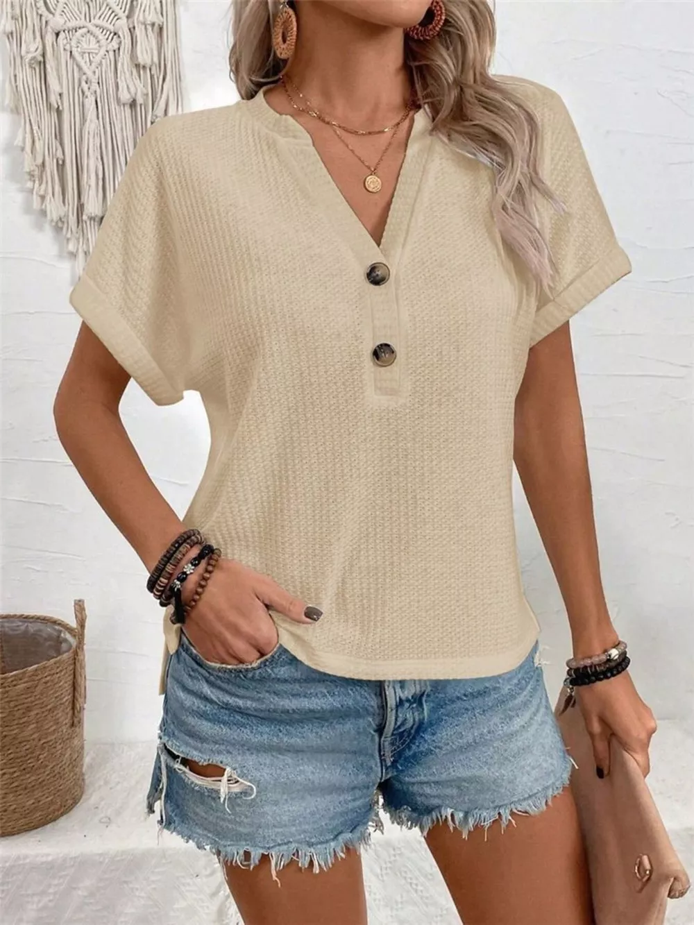 Short Sleeve Waffle Knit T-Shirt