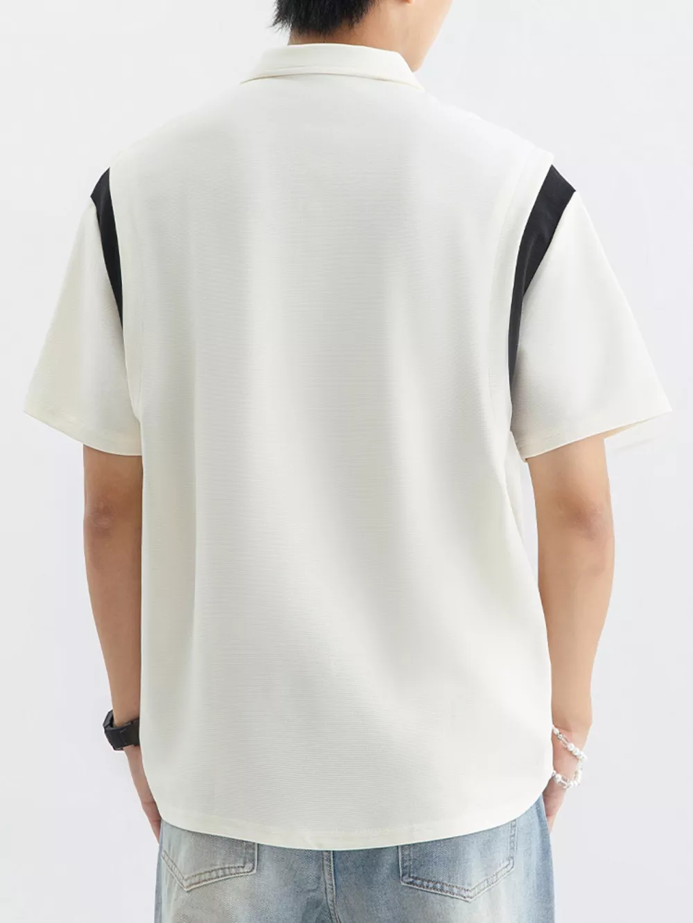 Men's Plus Size Contrast Shoulder Casual Polo, image 2