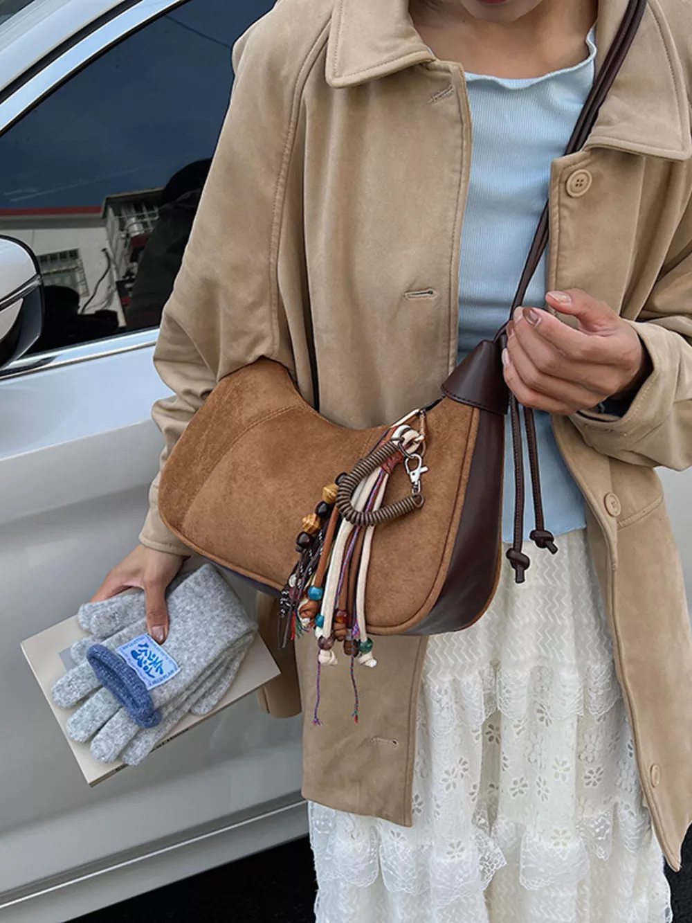 Vintage Suede Tassel Shoulder Bag, image 9