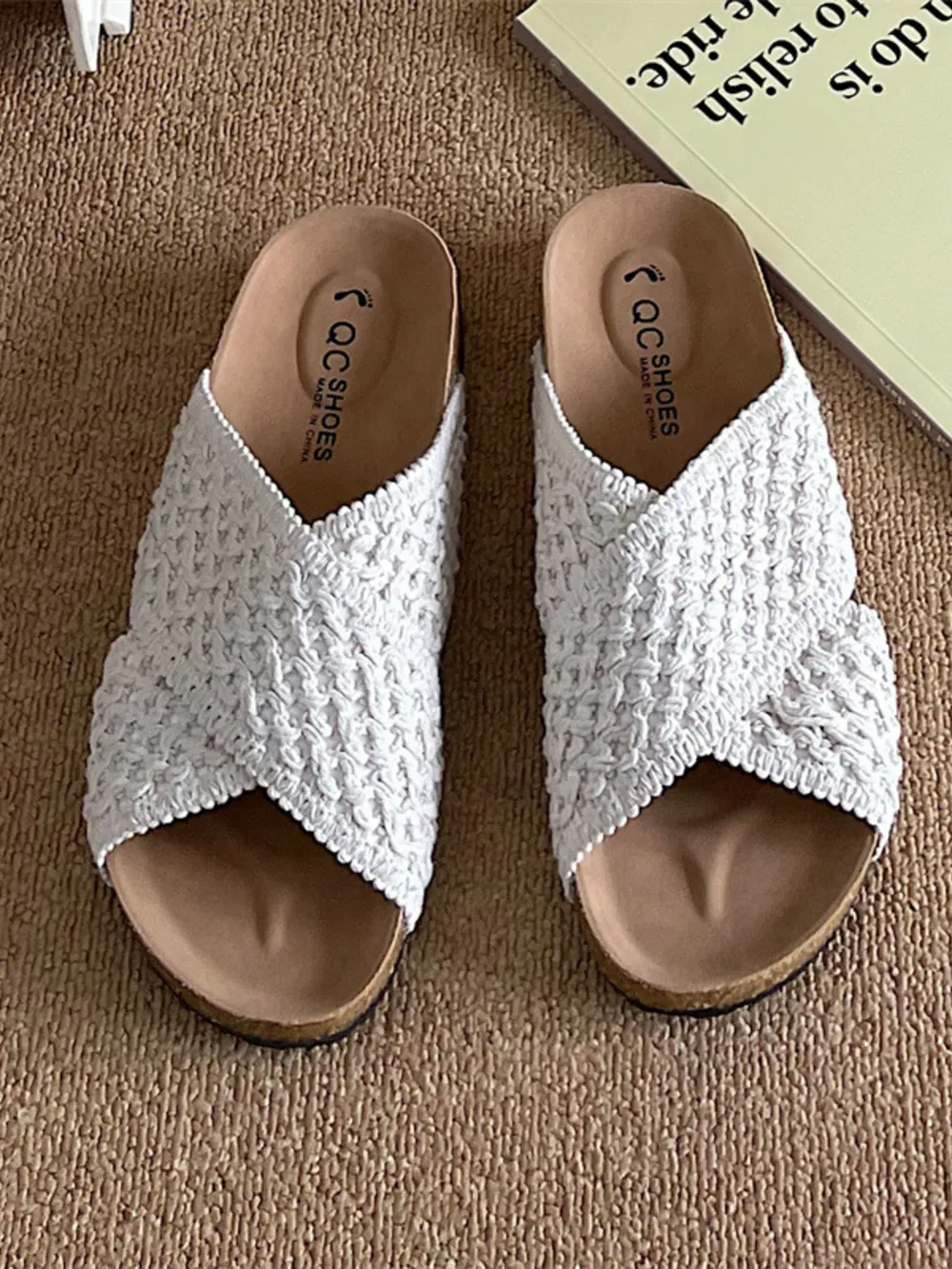 Cross Strap Woven Pattern Comfort Sandals, image 6