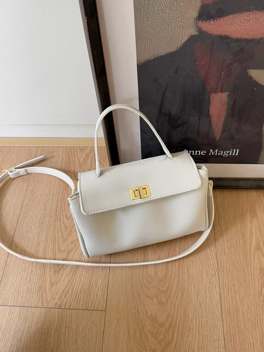 Golden Clasp Leather Crossbody Bag, image 3