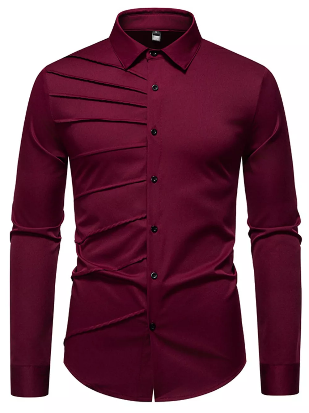 Men's Slim Fit Ruched Long Sleeve Shirt, image 4