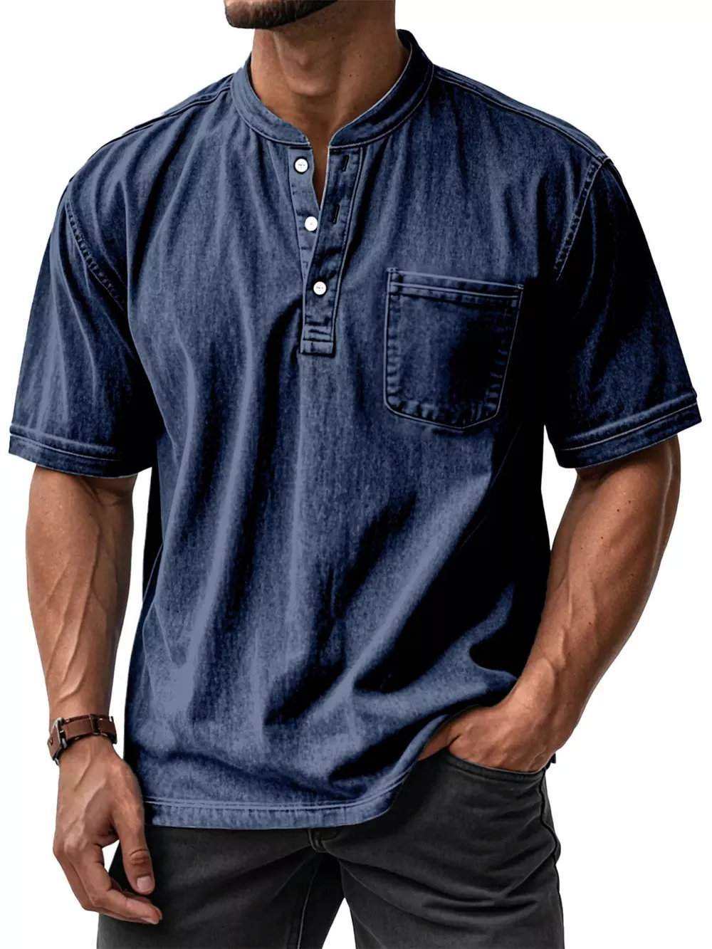 Men's Full Size Button Detail Short Sleeve Top Plus Size, image 5