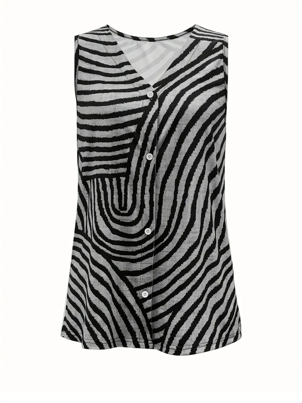 Sleeveless Zebra Print Button-Up Tank Top, image 8