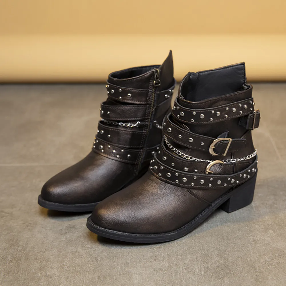 Round Toe Block Heels Boots, image 4