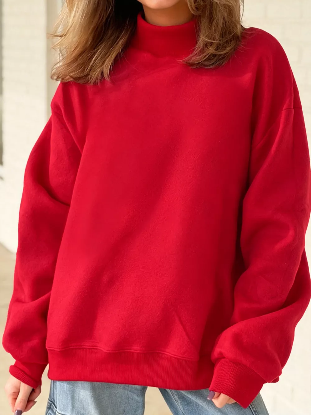 Mock Neck Dropped Shoulder Sweatshirt, image 5