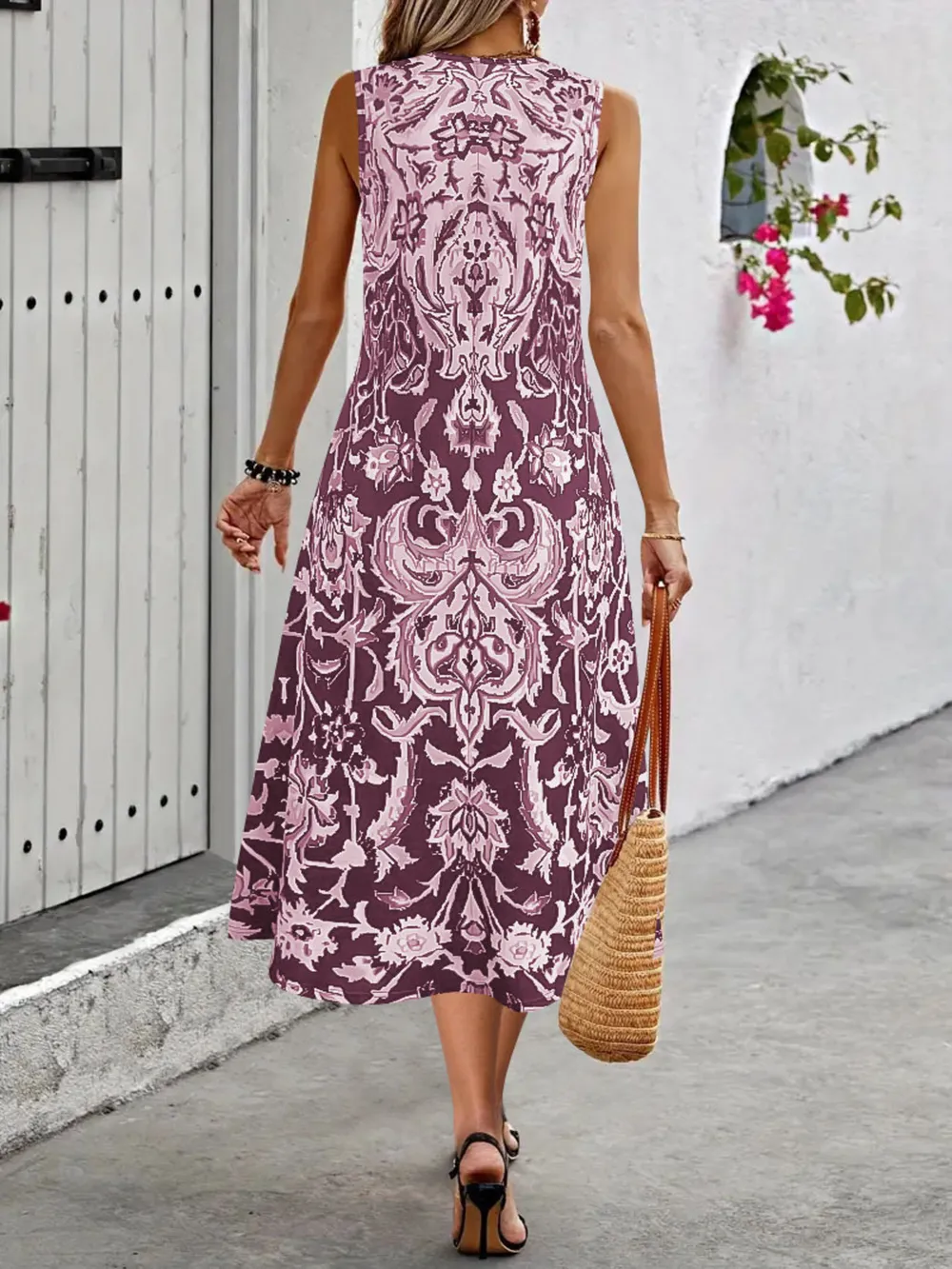 Printed Sleeveless Midi Dress, image 8