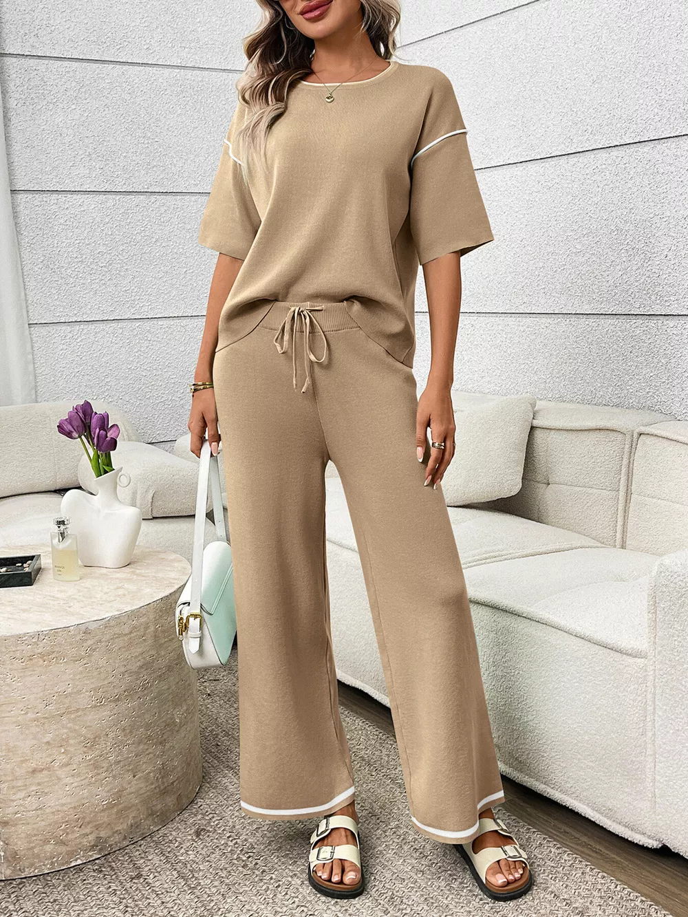 Round Neck Half Sleeve Top and Pants Set, image 16