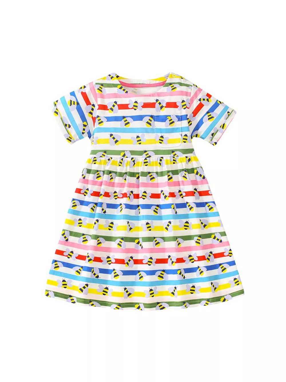 Children's Striped Bee Print Casual Dress, image 2