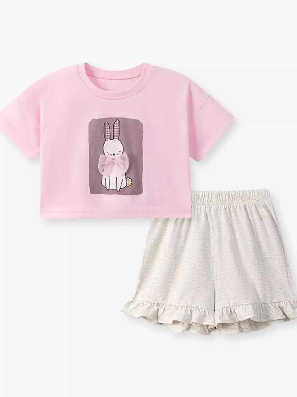Children's Bunny Round Neck Top and Shorts Set, image 3