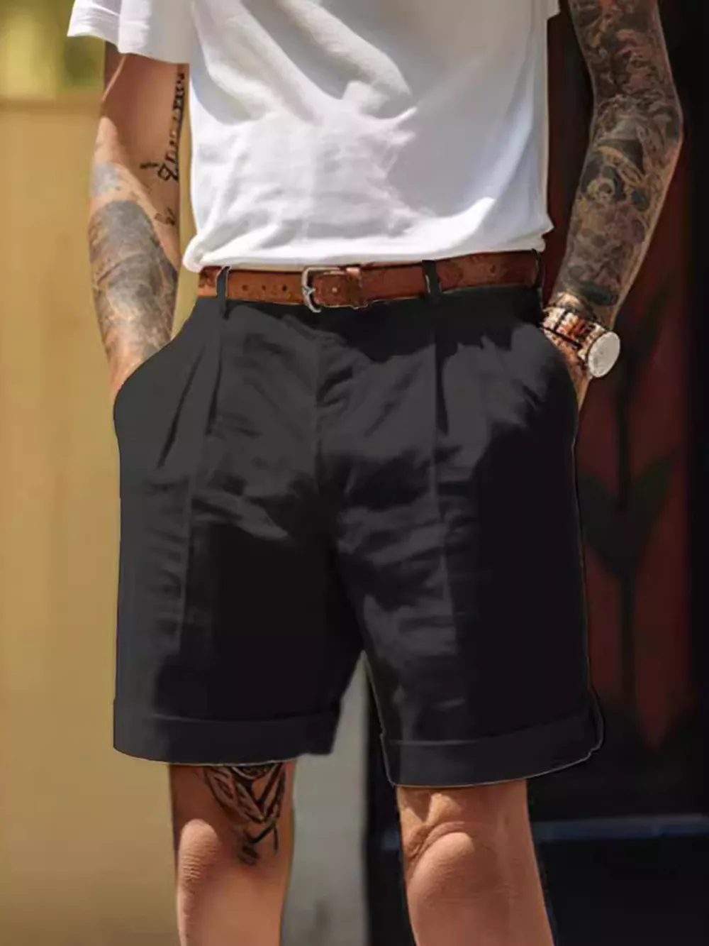 Men's Full Size Classic Pleated Shorts Plus Size, image 3