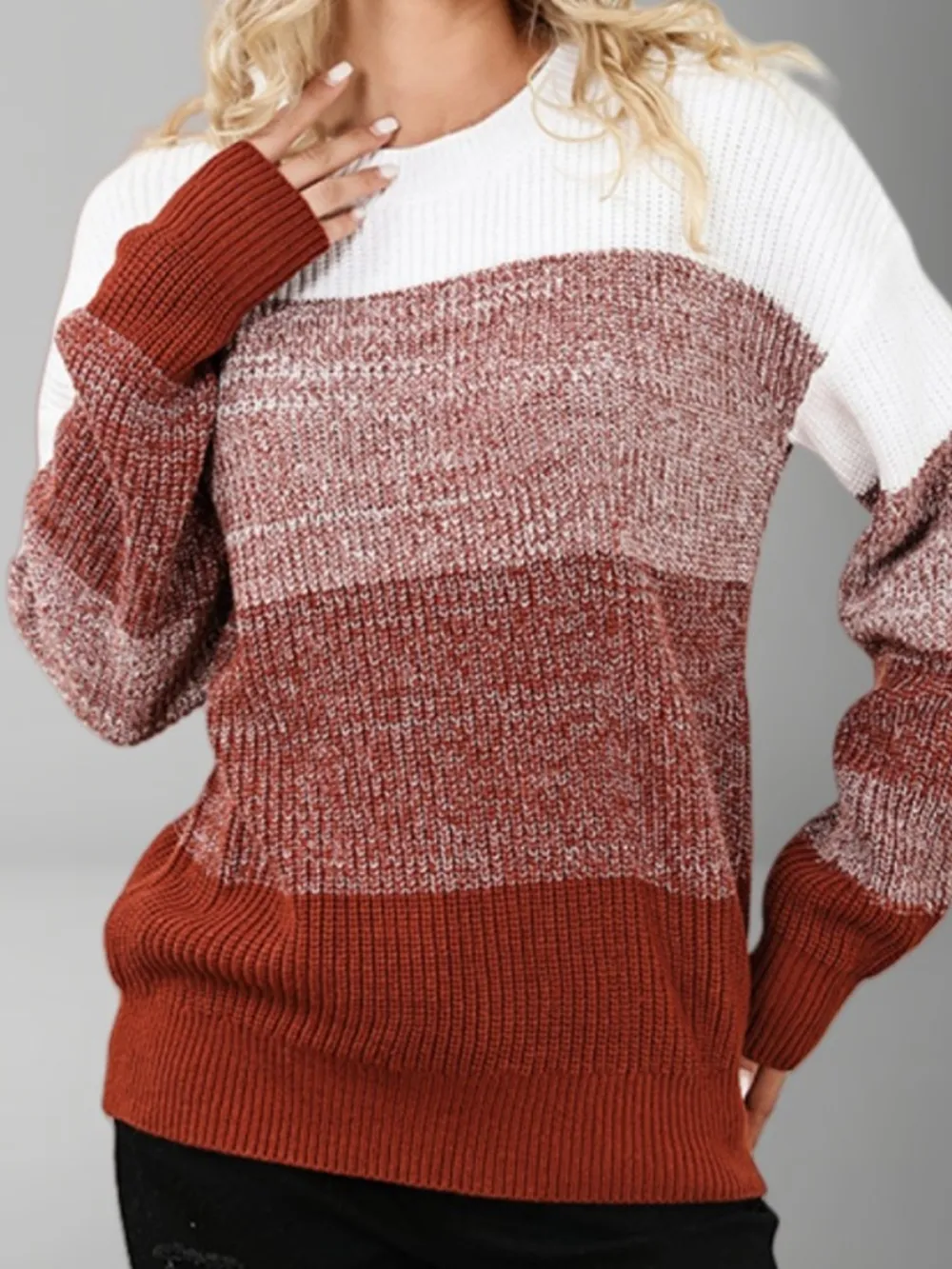 Color Block Round Neck Sweater, image 3
