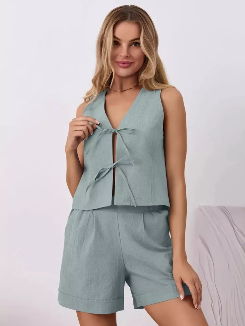 Tie-Front Sleeveless Top and Shorts Set, image 9