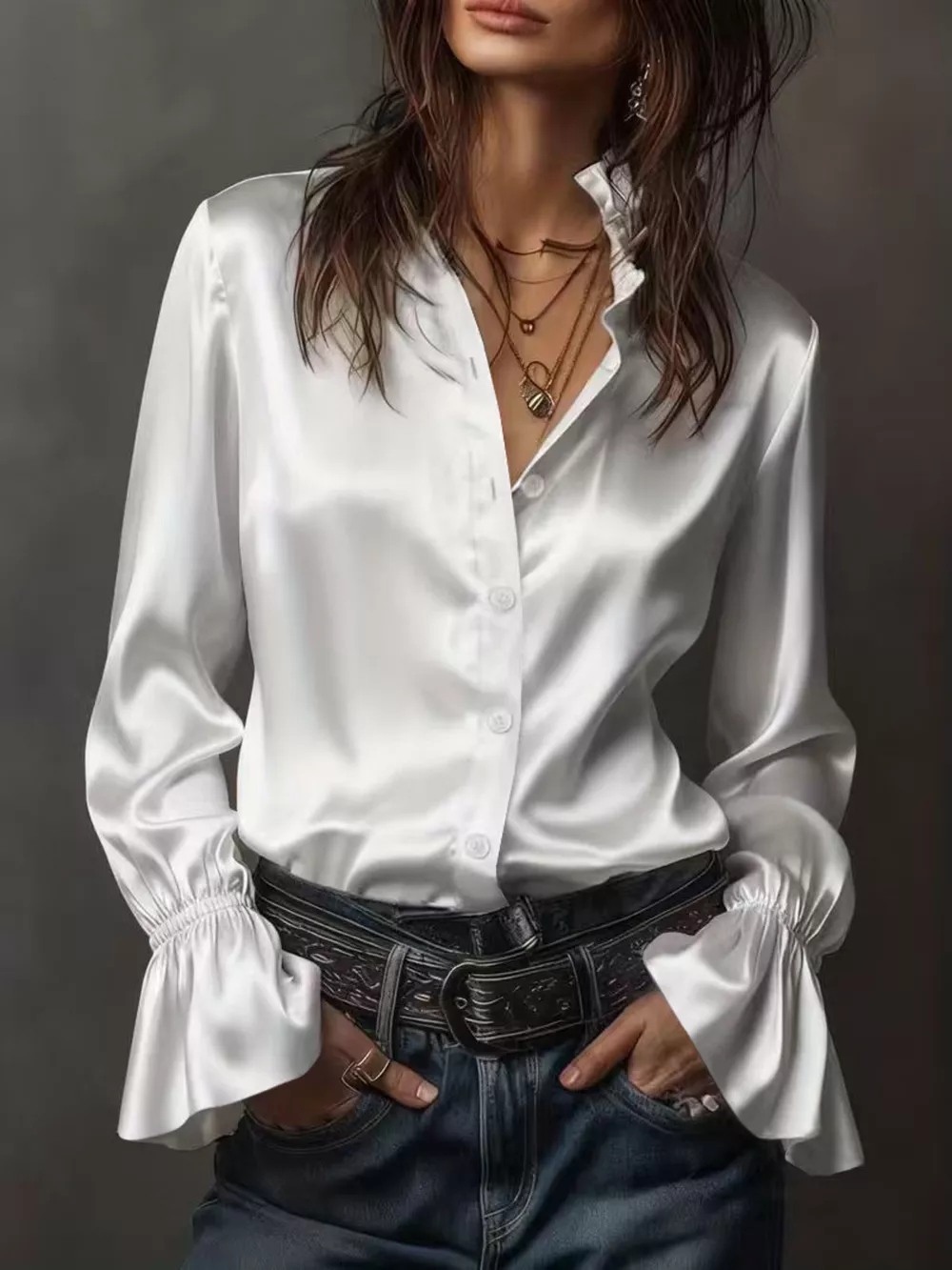 Button Up Flounce Sleeve Shirt, image 8