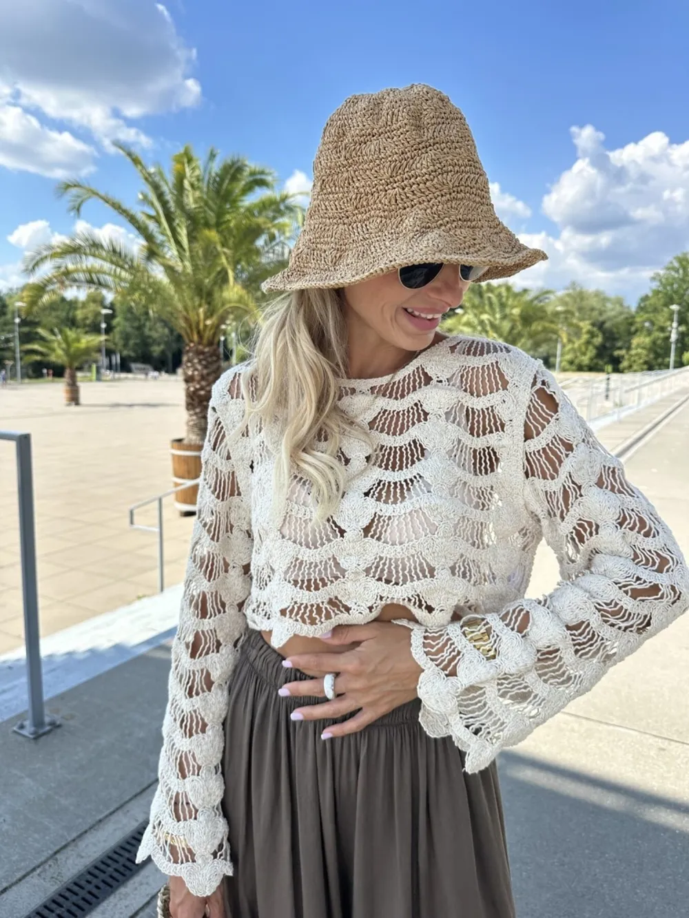 Crochet Long Sleeve Knit Cover Up, image 3
