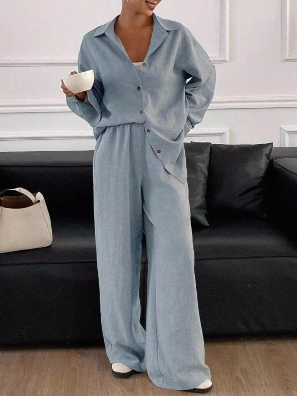 Button-Down Shirt and Wide-Leg Pants Set, image 28