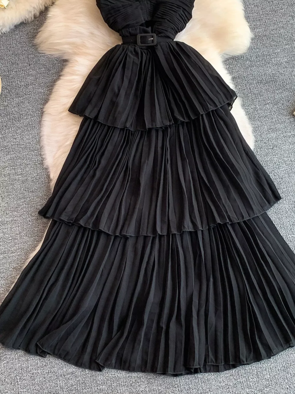 Pleated Layered Spaghetti Strap Midi Dress, image 24