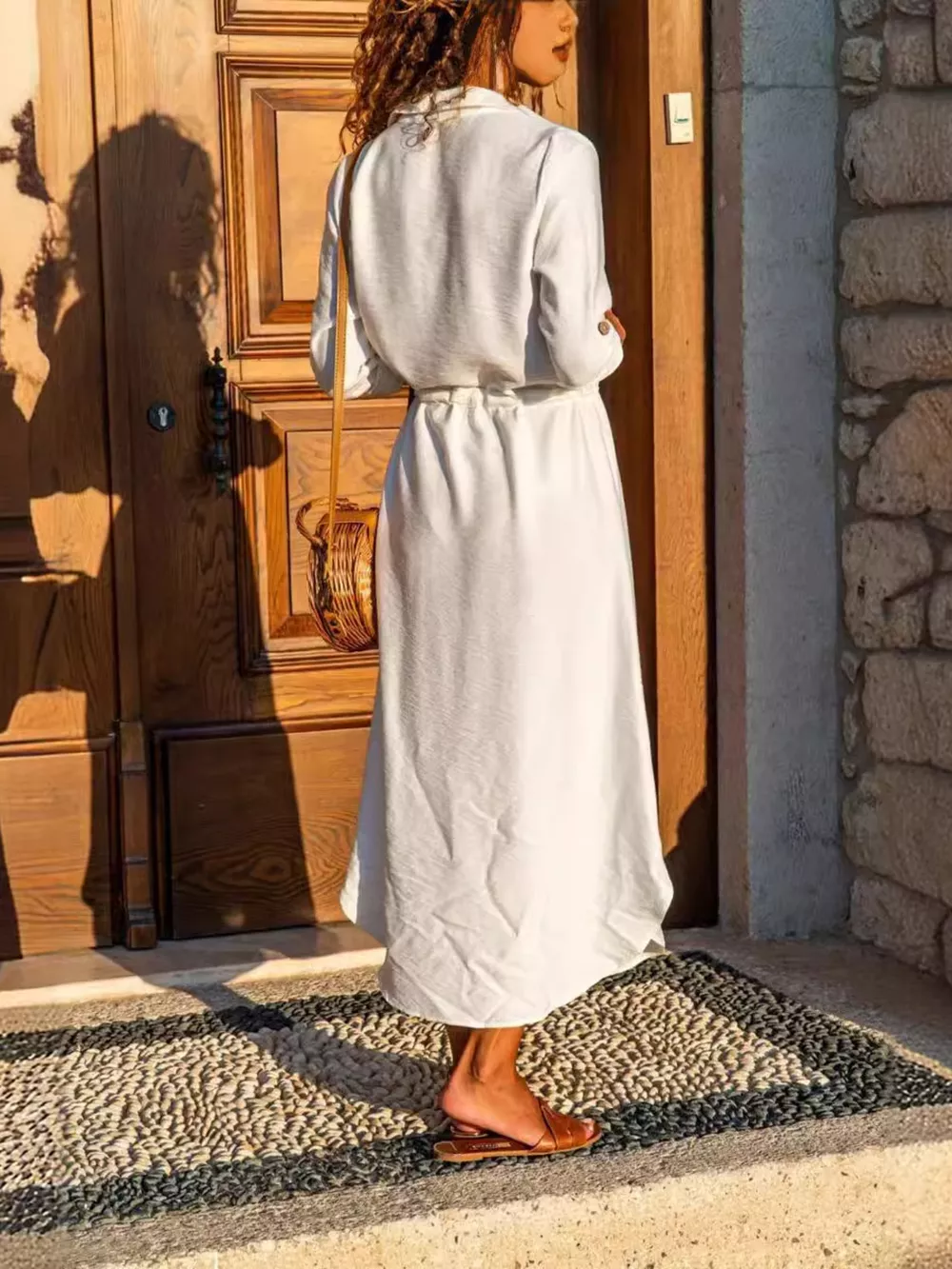 Button-Front Belted Shirt Dress, image 4