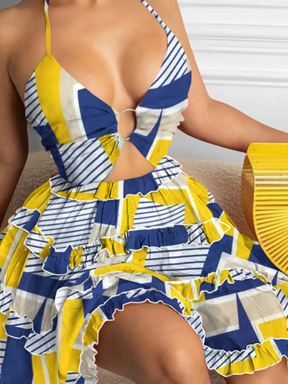Colorful Print Halter Neck Ruffle Mini Dress, image 8