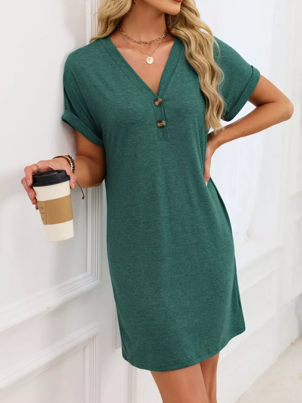 Casual V-Neck Short Sleeve T-Shirt Dress, image 17