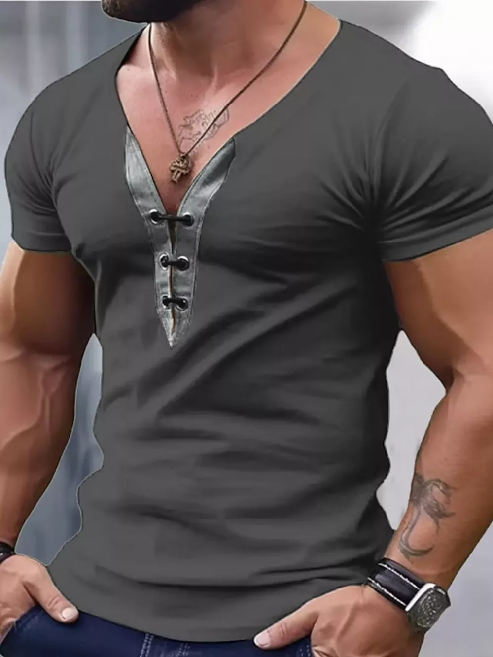 Men's Full Size Solid Color Short Sleeve T-Shirt Plus Size, image 3