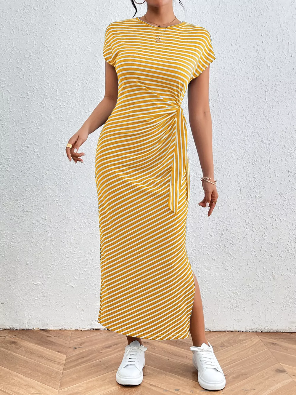 Striped Tie Side Casual Midi Dress, image 16