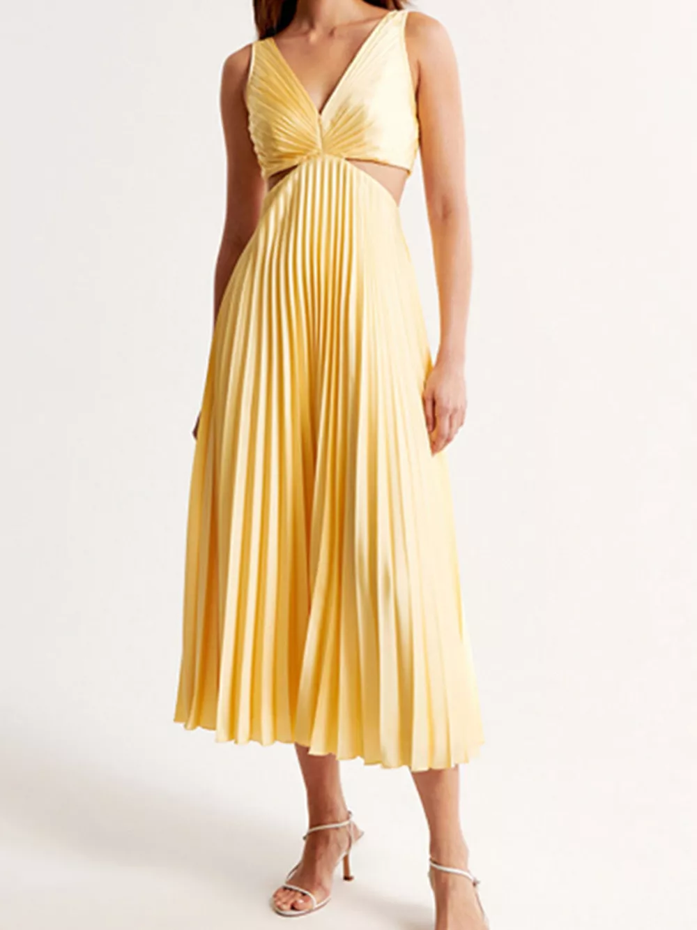 Elegant Pleated Midi Dress with Cut-out Details, image 2