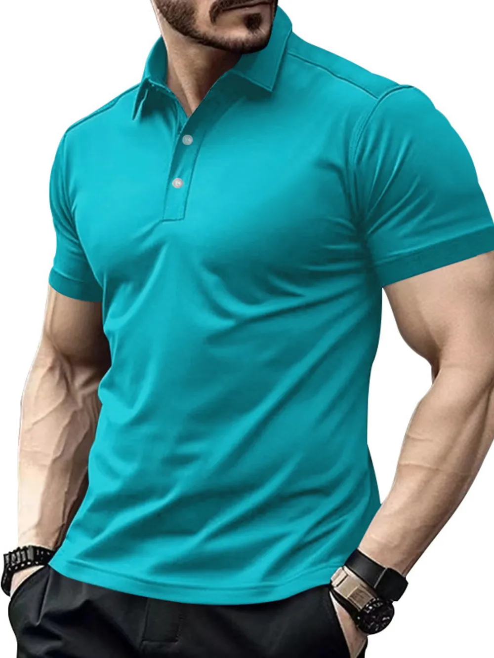 Men's Full Size Button Detail Short Sleeve Polo Plus Size, image 9