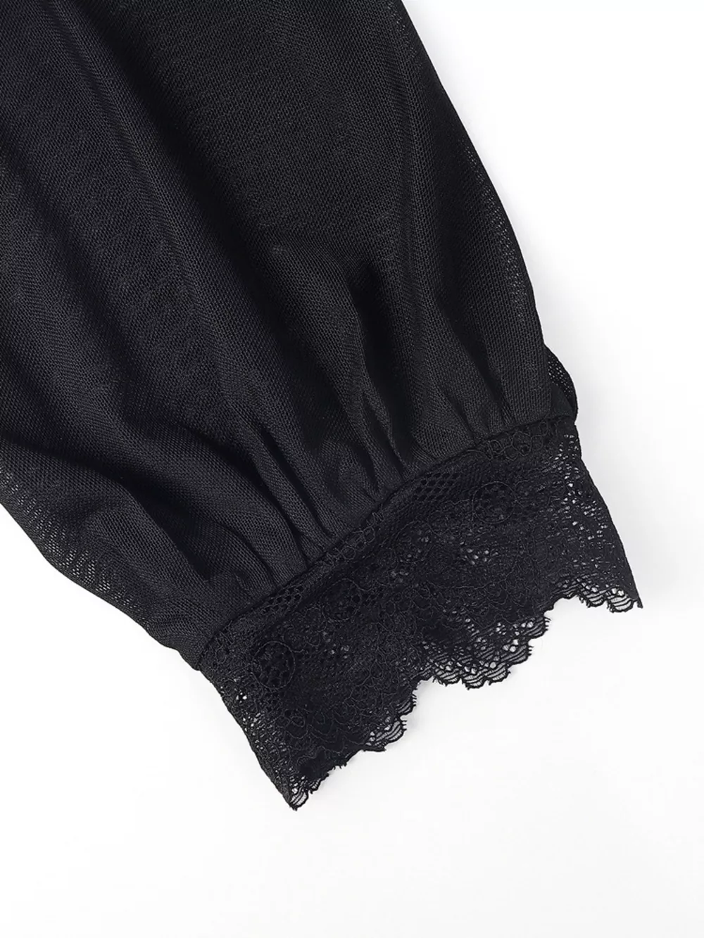 Lace Trim Velvet Sheer Sleeve Blouse, image 5