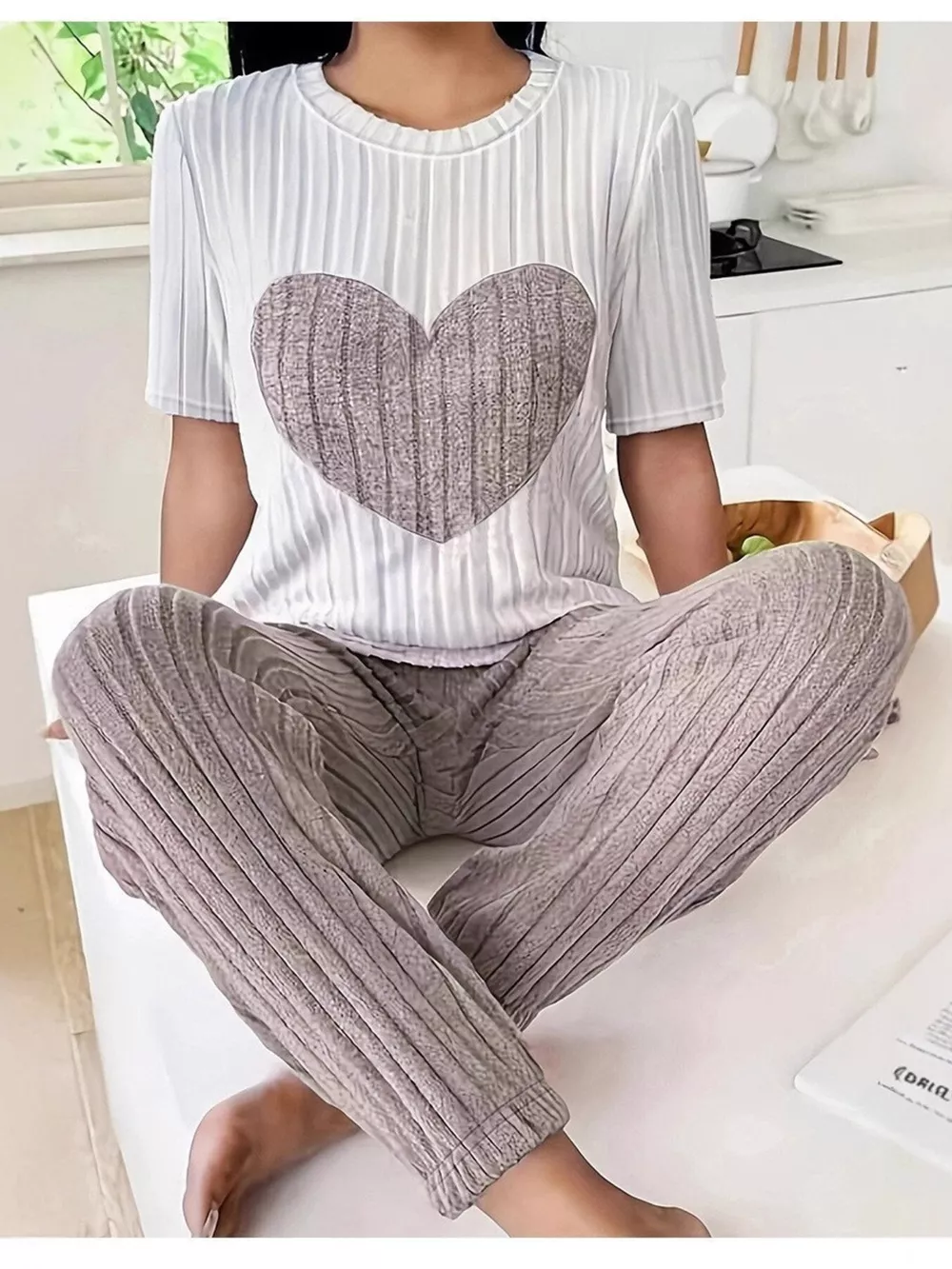 Heart Ribbed Knit Top and Pants Lounge Set, image 8