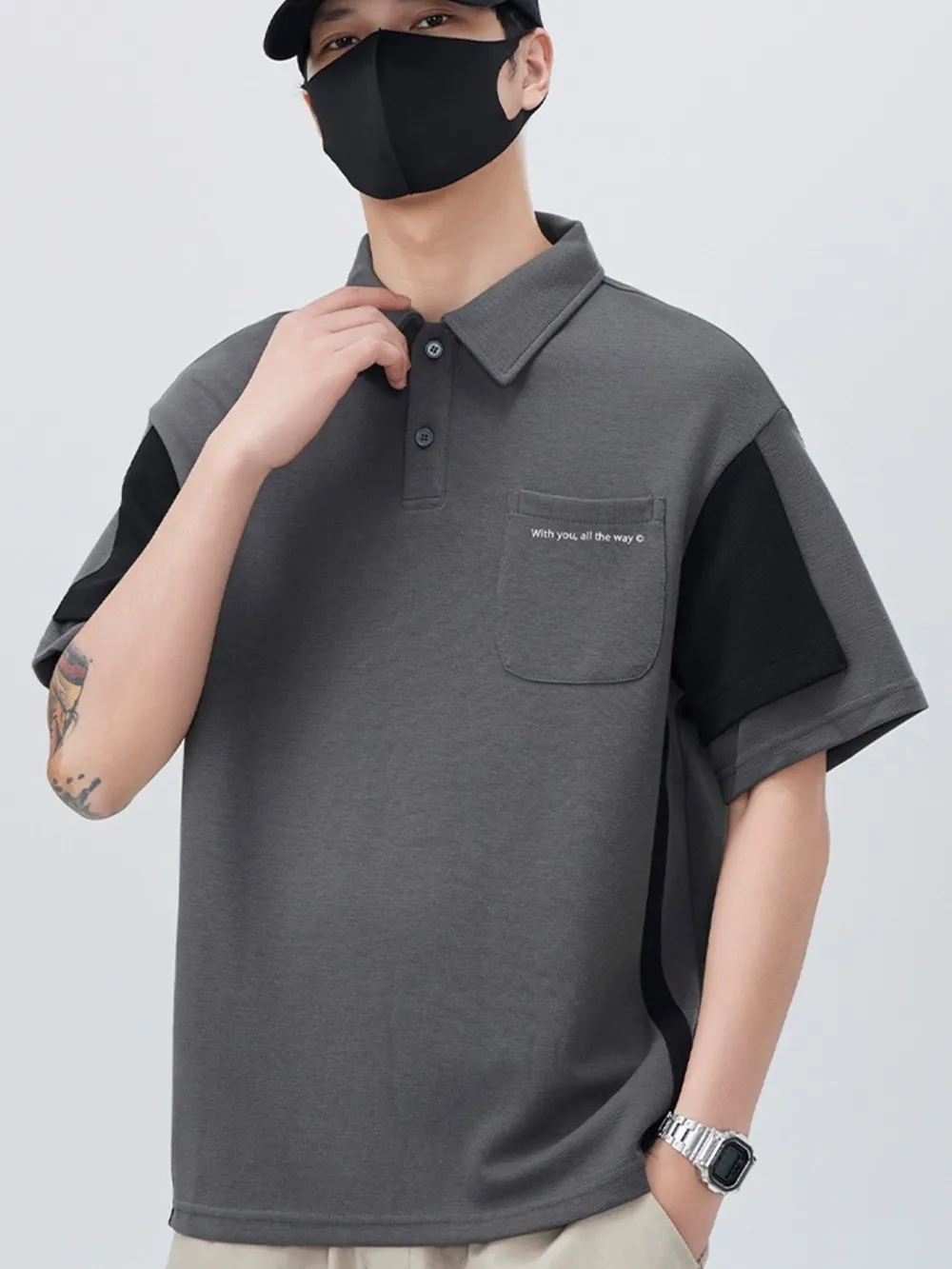 Men's Plus Size Button Detail Short Sleeve Polo, image 2