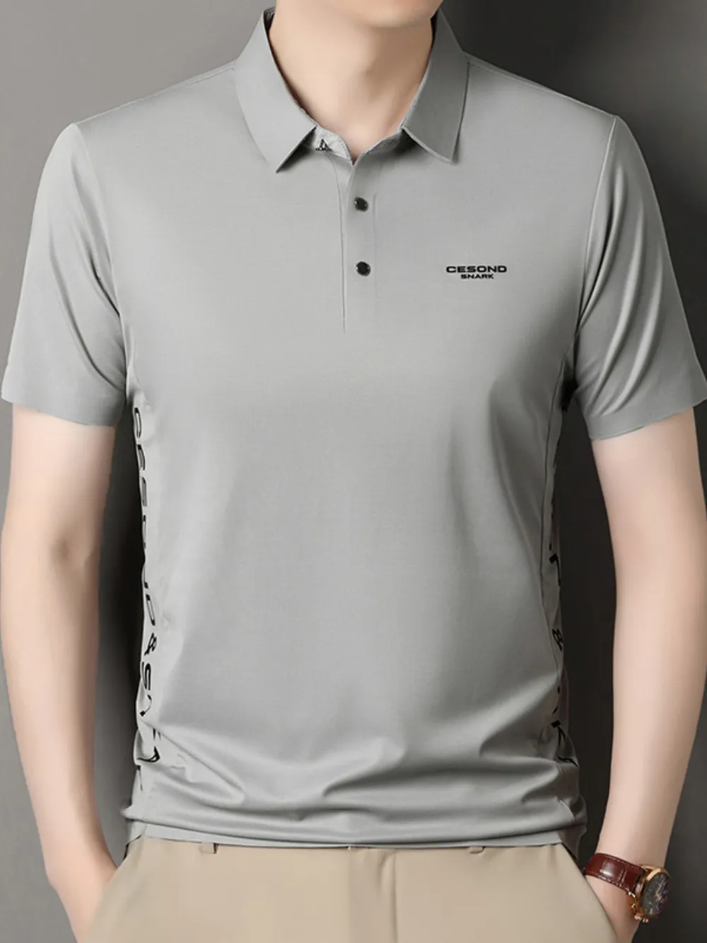 Men's Plus Size Letter Short Sleeve Polo, image 2