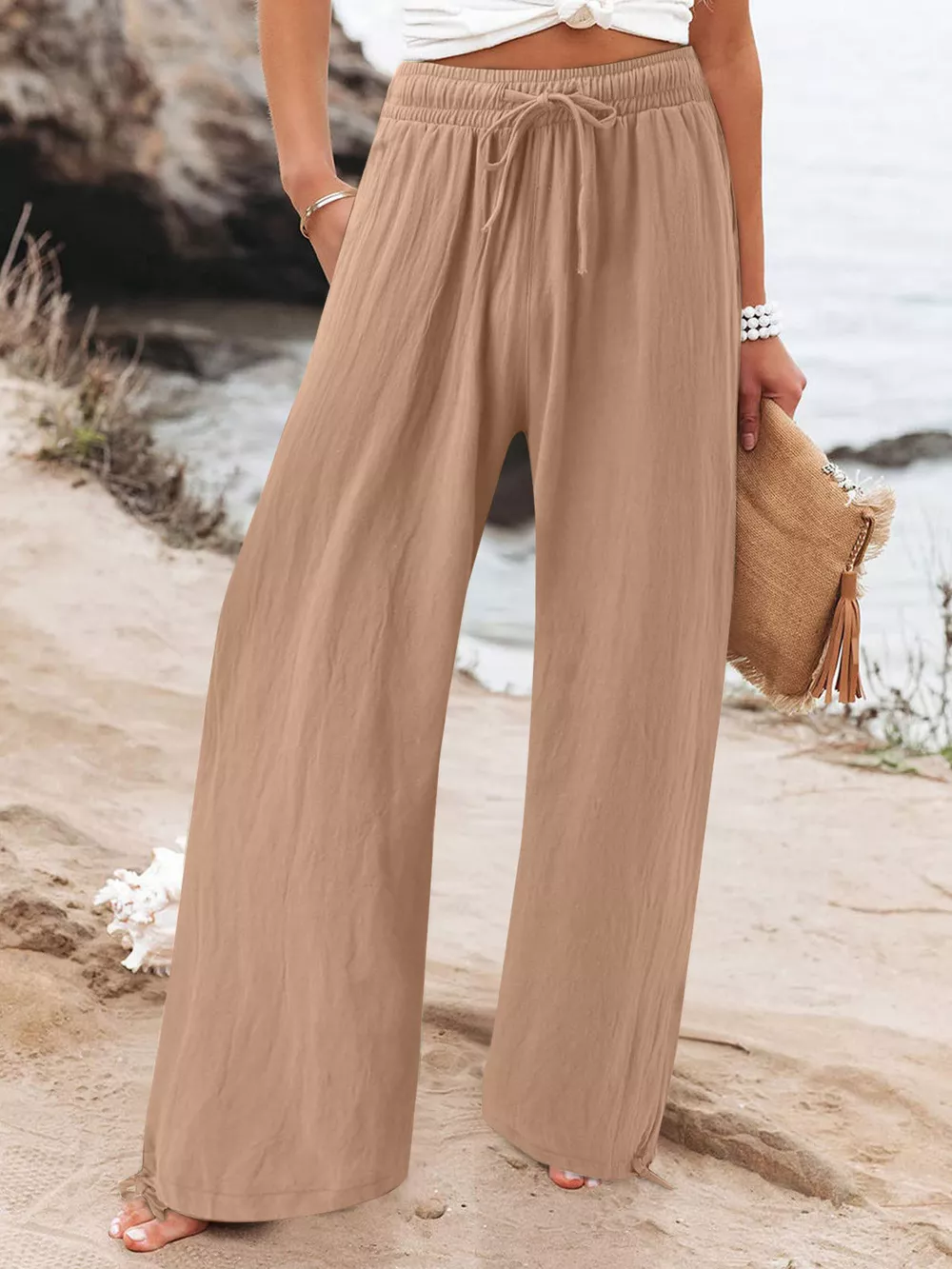 Full Size Drawstring Wide Leg Pants Plus Size, image 9